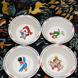 White Cereal Bowls Set Vintage Kelloggs